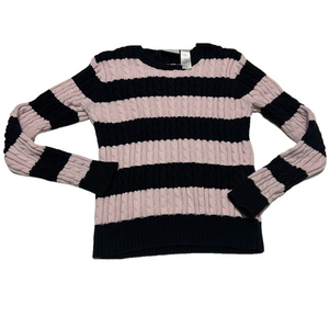 Liz Claiborne Vintage Cable Knit Pink & Navy Blue Sweater 90’s Classic Preppy M